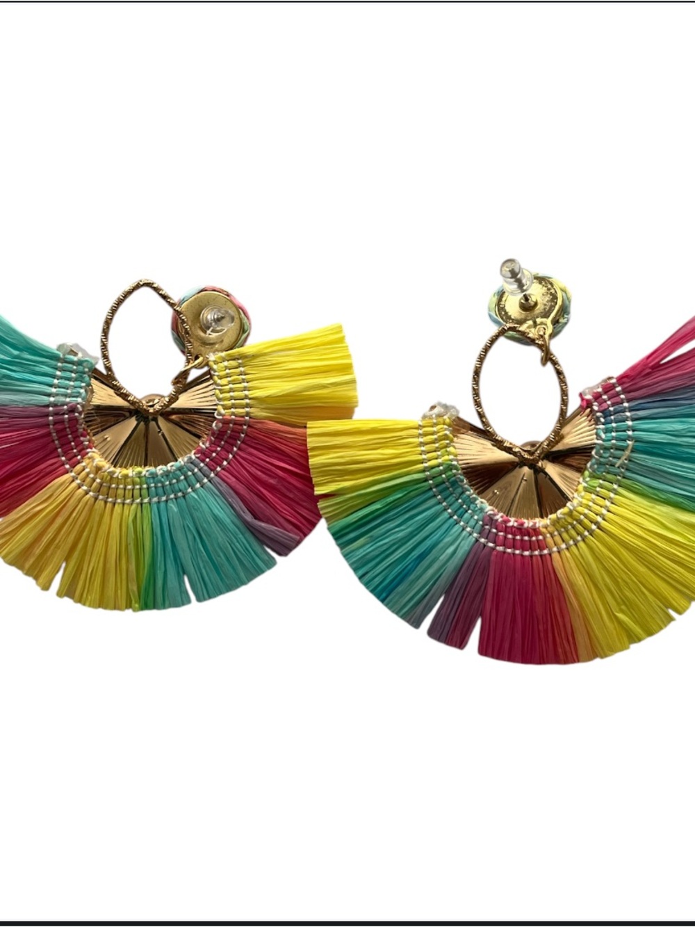 Colorful Raffia Fan Drop Earrings - Picture 2 of 5